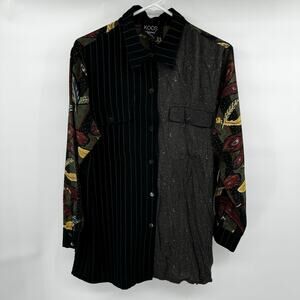 Koos of Course Vintage Rayon Polyester Blouse Patchwork Peacock Feathers Size M